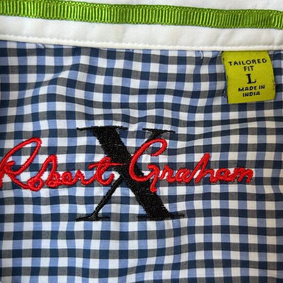 Robert Graham Tailored Fit Shirt Large Gingham Embroidered Cuffs Cotton - Picture 8 of 8